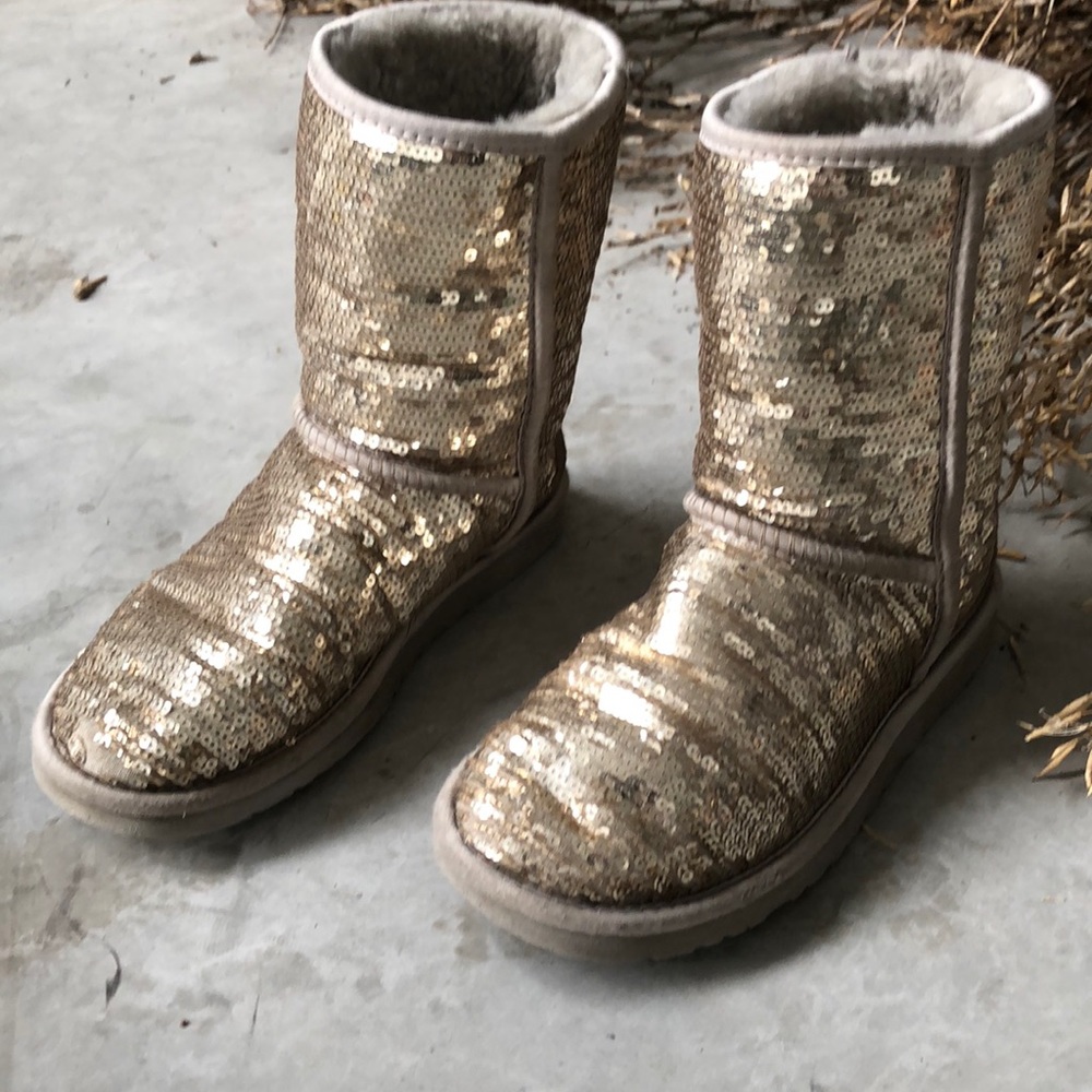 UGG Sparkles Gold Sequin Boots 6